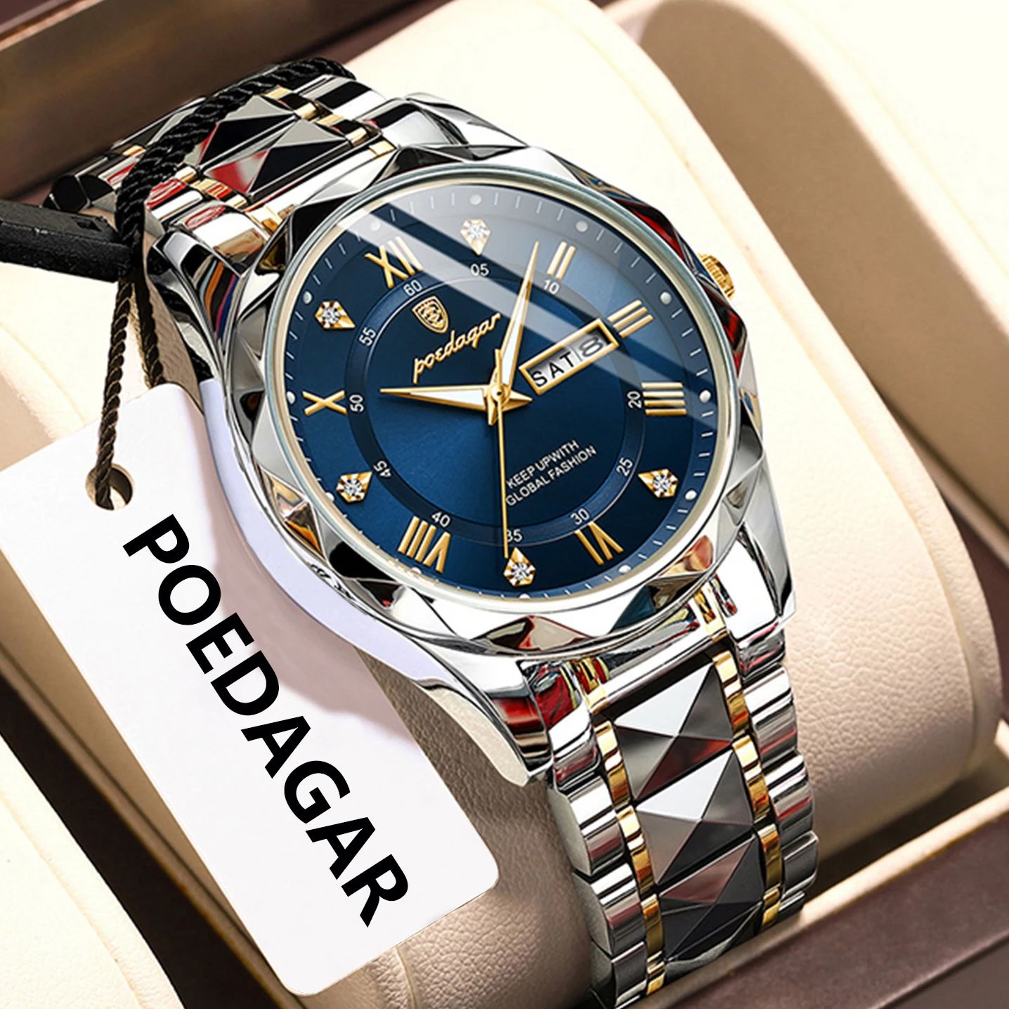 Waterproof Stainless Steel Luminous Man Wristwatch, Luxury Business Men Watches, Date Week Quartz Sport Watch