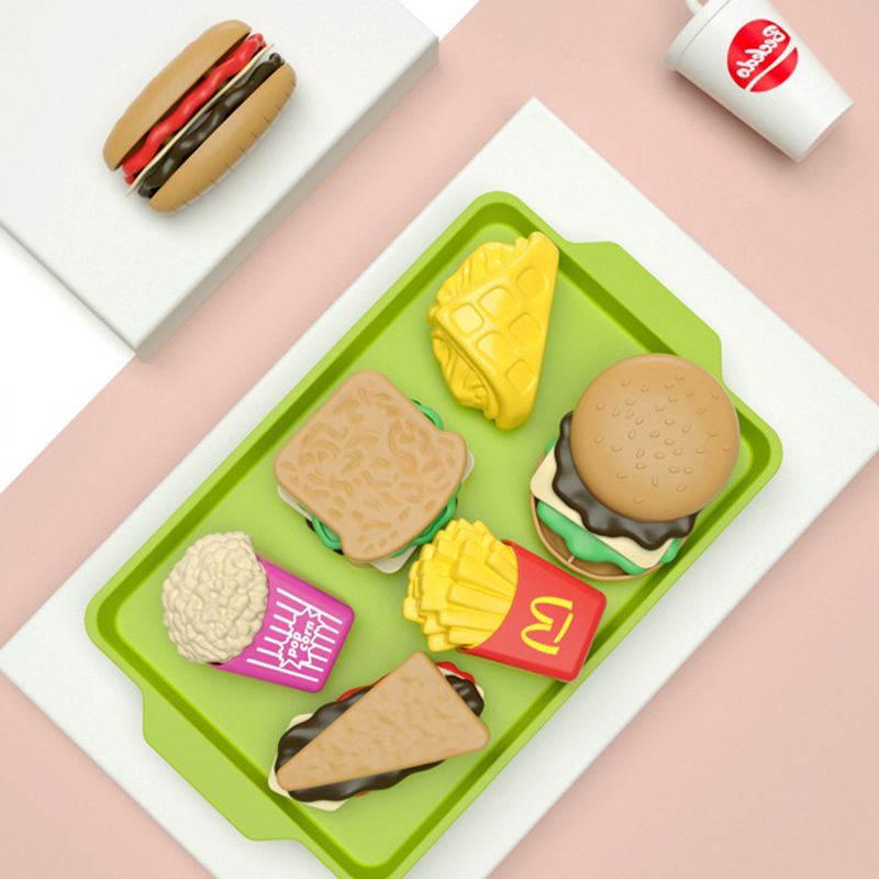 Kid's Mini Simulation Food Kitchen Toys Set, Pretend Play Cooking Toys Gifts, Hamburger Fries Sandwich Burger Assembly