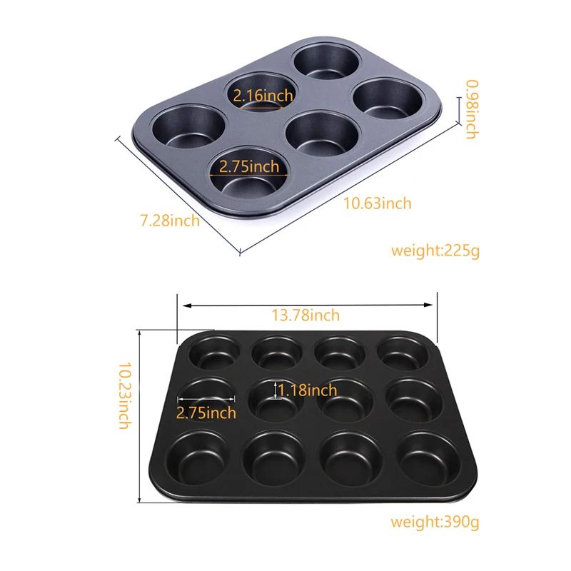 Square Non-Stick Cupcake & Muffin Baking Pan – Heavy-Duty Carbon Steel Tray (6 or 12-Cup)