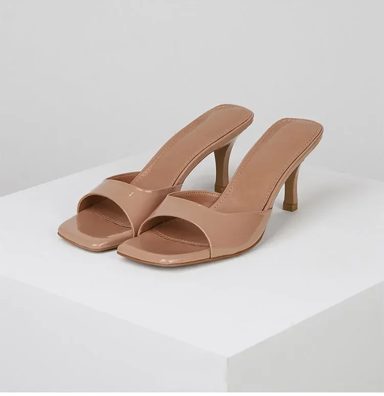 Elegant New High Heels Womens Slippers, Square Toe Summer Sandals, Fashion Designer Shoes