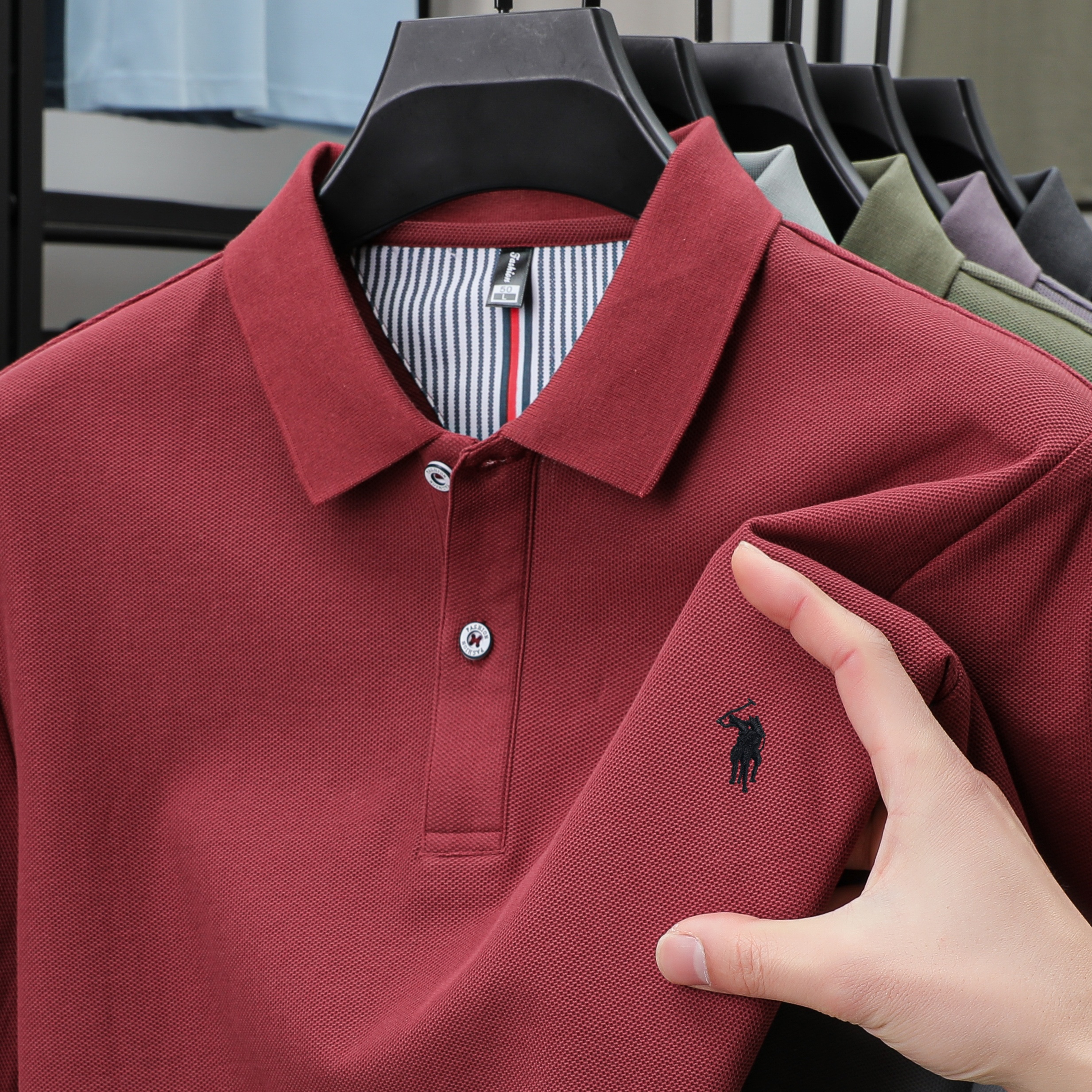 Men's Cotton Polo Shirt with Embroidery Breathable Business Casual Summer Fit