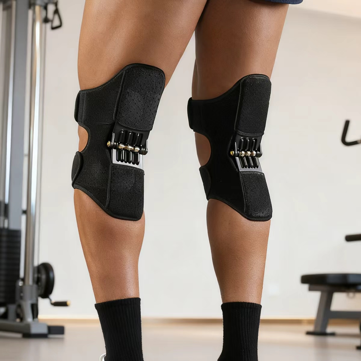 Men Women Rebound Stabilizer, Adjustable Knee Brace with Triple-Spring Booster, Sports Training & Squat Support