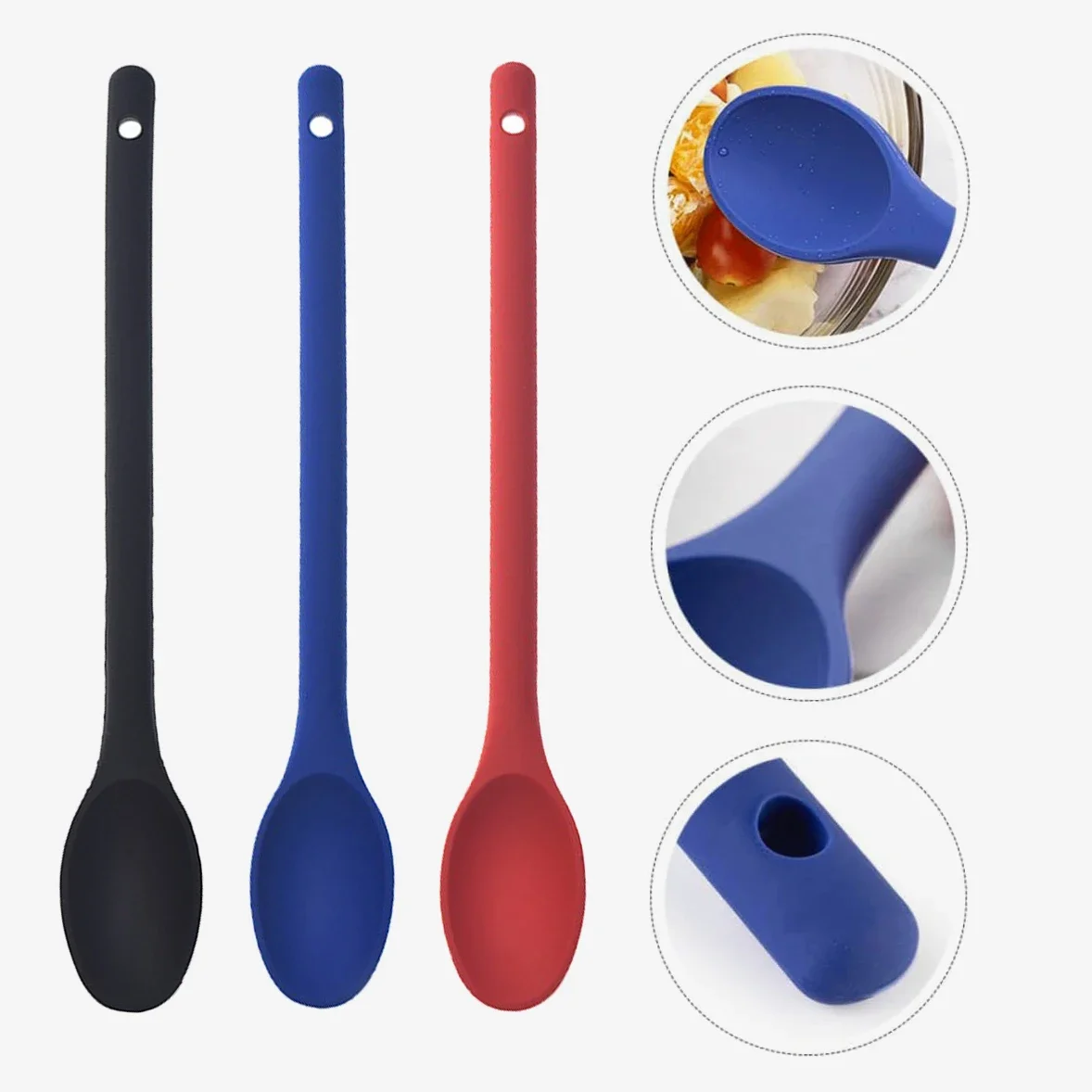 Long Handle Silicone Cooking Spoon for Salad Mixing and Nonstick Serving