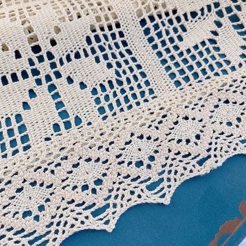 Crochet Lace Table Runner Cotton Linen Blend