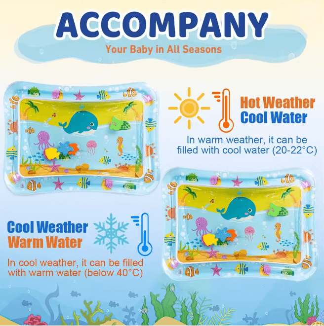 SplashGrow Baby Water Play Mat Inflatable Tummy Time Activity Pad