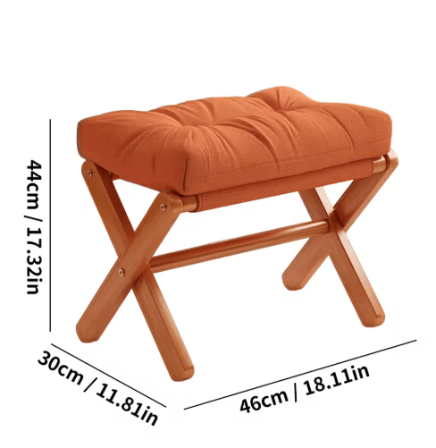 Folding Bamboo Leg Upholstered Foot Stool Soft Pad Ottoman for Living Room Desk vanity Brown