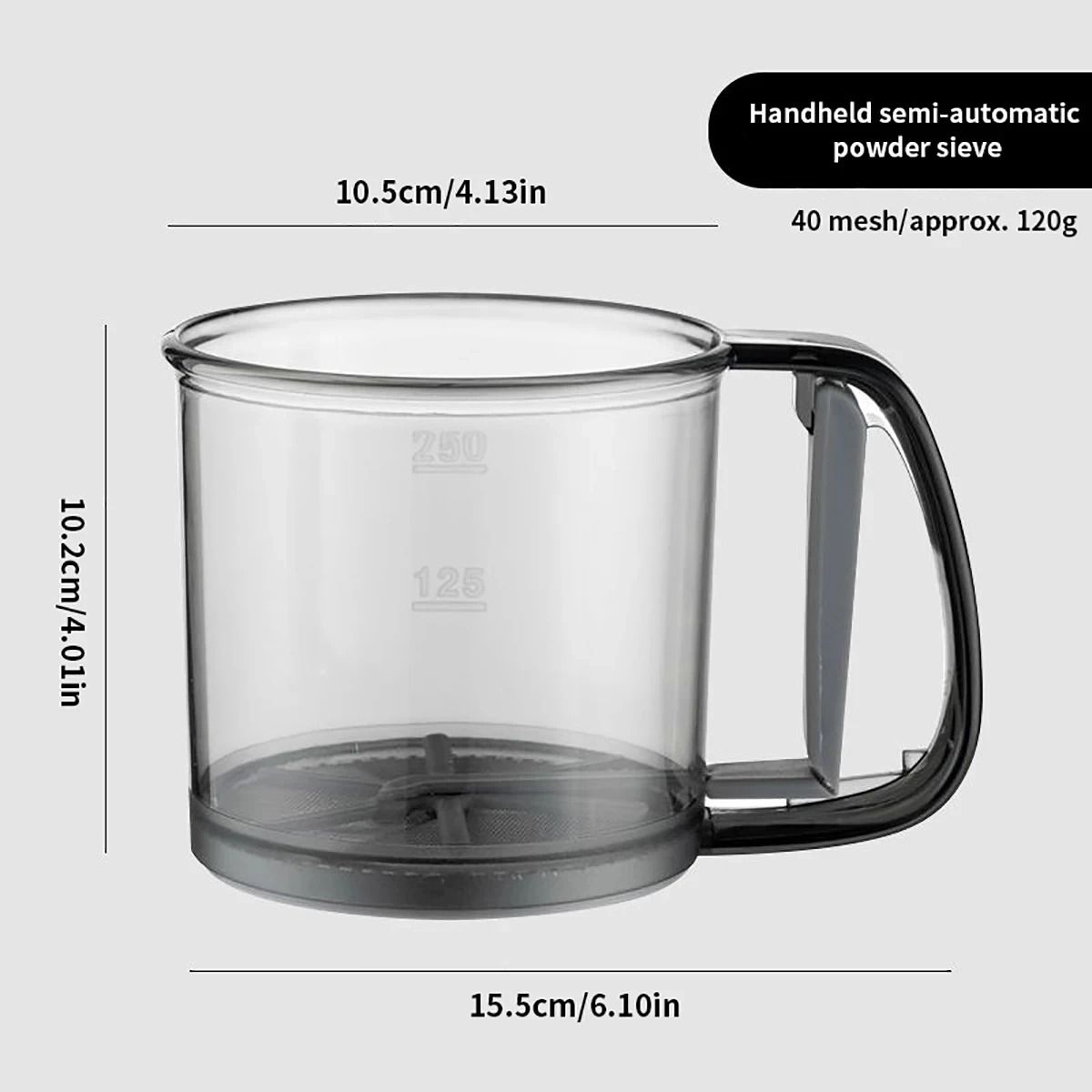 Semi Automatic Flour Sifter Cup with 40 Mesh Stainless Steel Screen and Measuring Scale