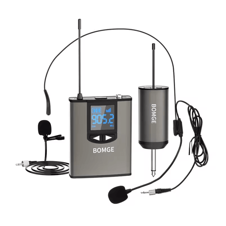 BOMGE Dual Wireless Microphone System with Headset and Lavalier Mics