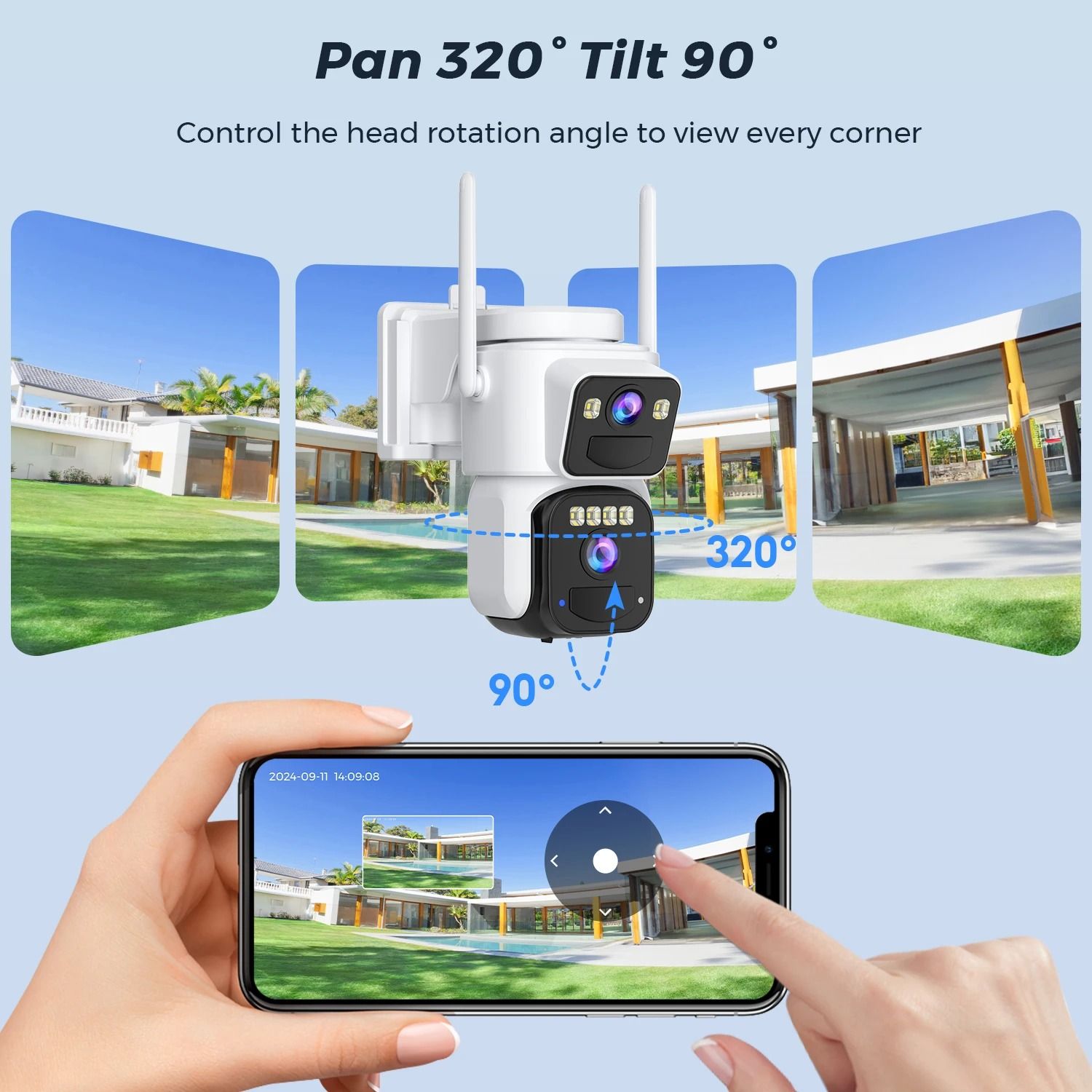 Solar Powered Dual Lens WiFi Security Camera with Night Vision and Motion Detection