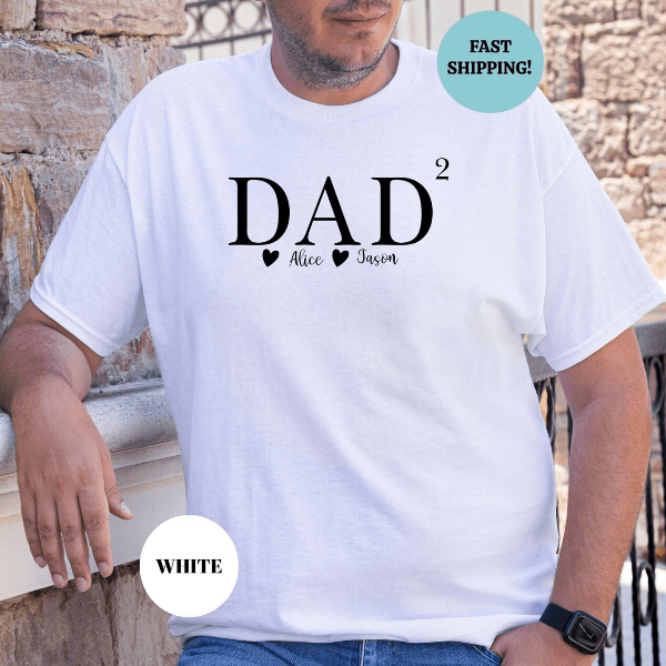 Dad of Two Shirt Personalized Fathers Day Gift Custom Dad Shirt with Kids Names