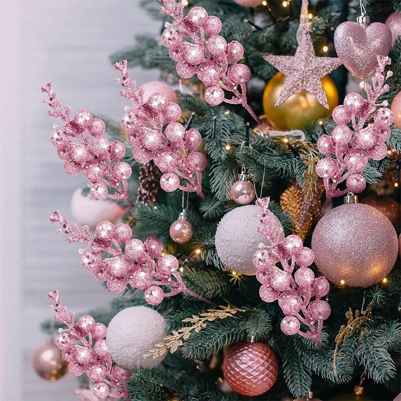 Artificial Glitter Berry Flower Bouquet for Christmas Holiday Decorations