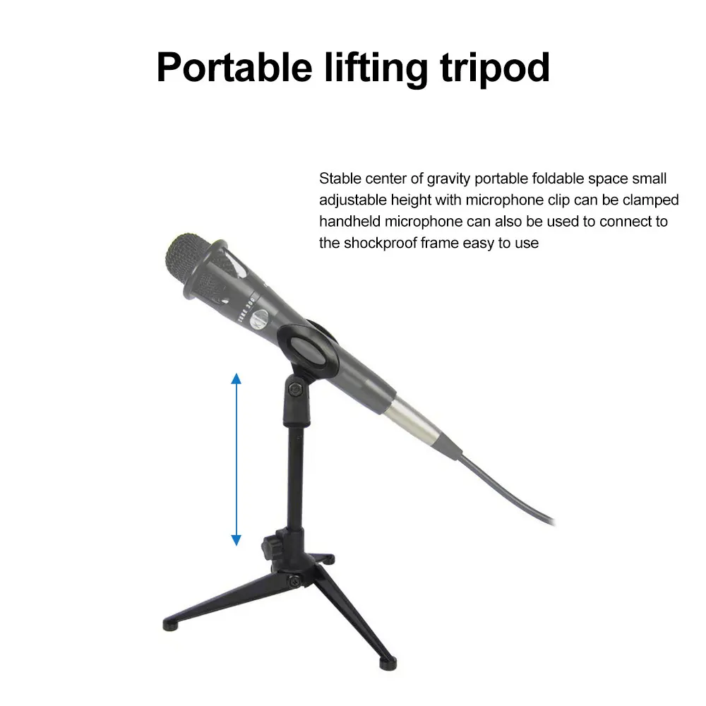 Universal Microphone Stand, Adjustable Mini Table Stand, Desktop Tripod, Mic Clip Holder, Portable Lightweight Bracket