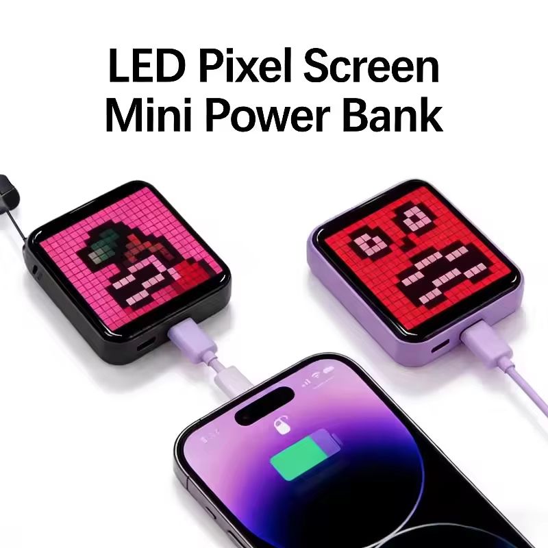 LED Pixel Display Power Bank Portable DIY Phone Charger Decor