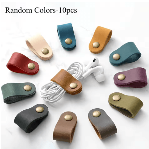 PU Leather Cable Organizer Straps – Reusable Cord Management Ties for Home, Office & Travel