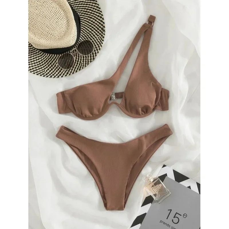 One Shoulder Cut Out Push Up Bikini Set