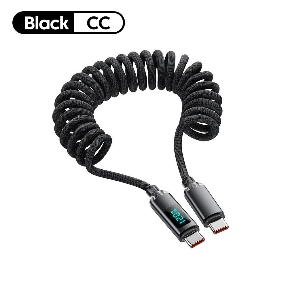 120W 6A Spring Retractable USB C Fast Charging Cable