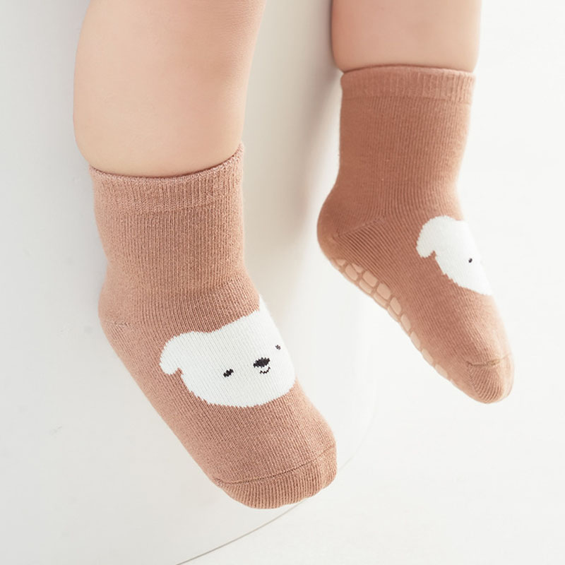 Cute Cartoon Kids Non-Slip Socks, Fox and Bear Pattern, Comfortable Toddler Floor Socks for Boys and Girls
