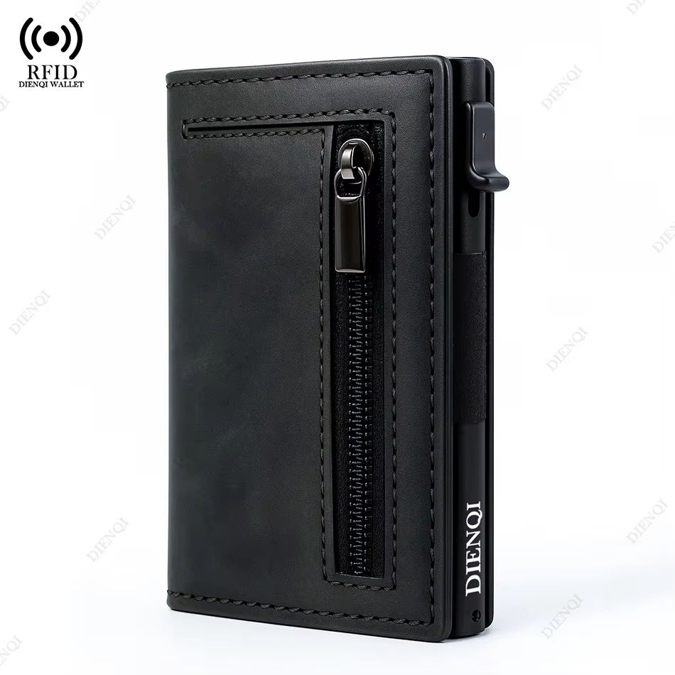 Magnetic Leather RFID Blocking Wallet – Luxury Men's Minimalist Credit Card Holder with Pop-Up Design