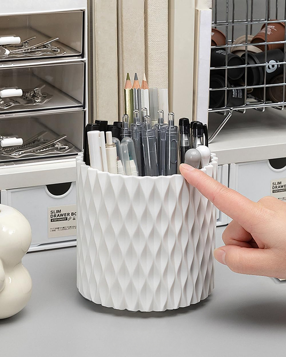 Desk Storage Box, Pen Holder Stationery, Pencil Organizer, Suitable for University, Home, Office