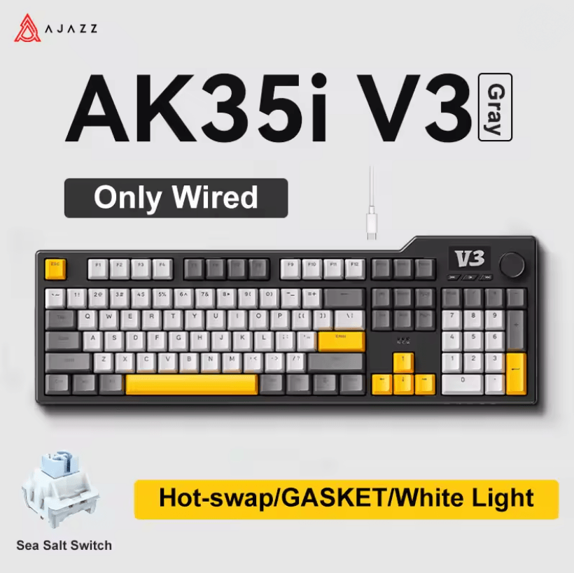 Ajazz AK35I V3 MAX Gasket Mechanical Keyboard TriMode Wired Bluetooth Wireless Gaming Keyboard