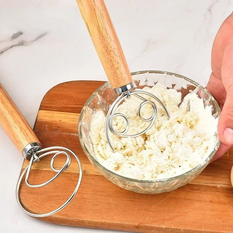Stainless Steel Danish Dough Whisk With Wooden Handle