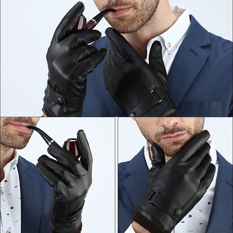 Mens Winter Gloves, Touch Screen, Windproof, Driving, Keep Warm, Black Mittens for Autumn and Business