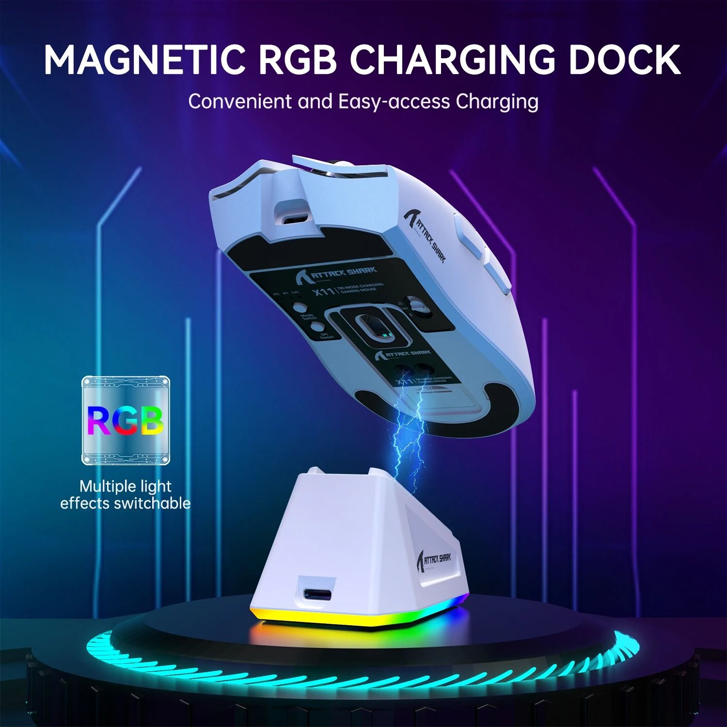 Lightweight Wireless Gaming Mouse with Charging Dock