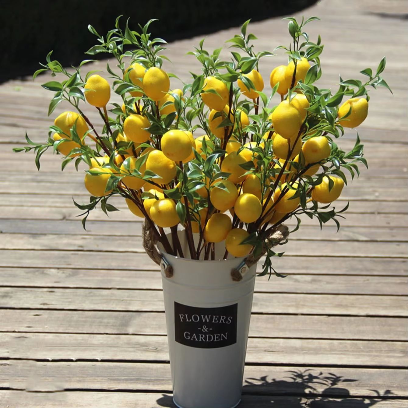Sunny Luxe Artificial Lemon Branch with Green Leaves – Realistic Home Decor Stem