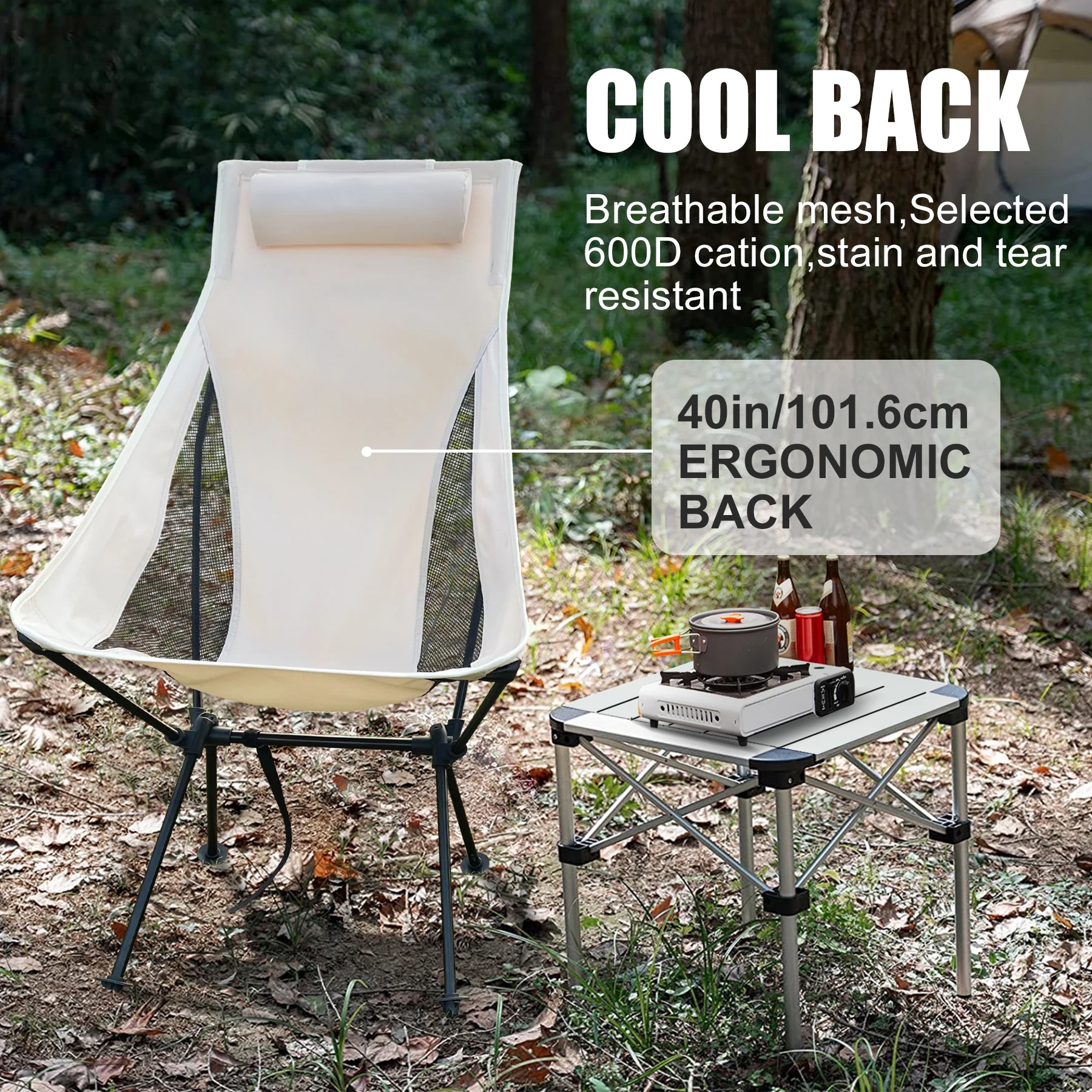 Lightweight Portable Folding Camping Chair with Headrest, Aluminum Alloy Outdoor Furniture for Fishing, Travel