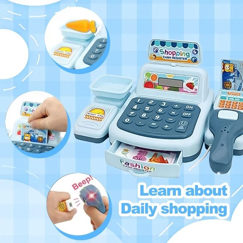 Kids Supermarket Cash Register Toy with Lights and Sound