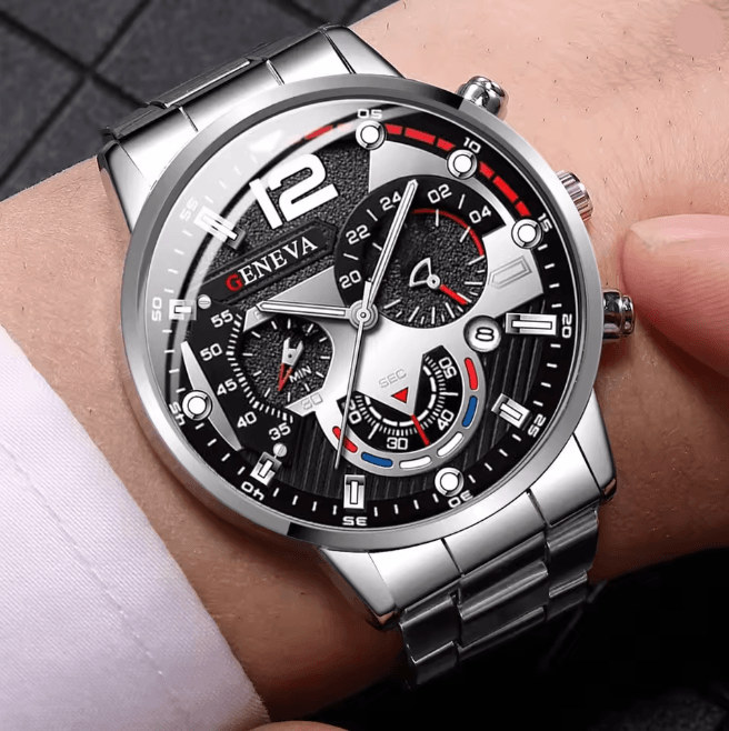 Mens Stainless Steel Quartz Watch Classic Analog Calendar