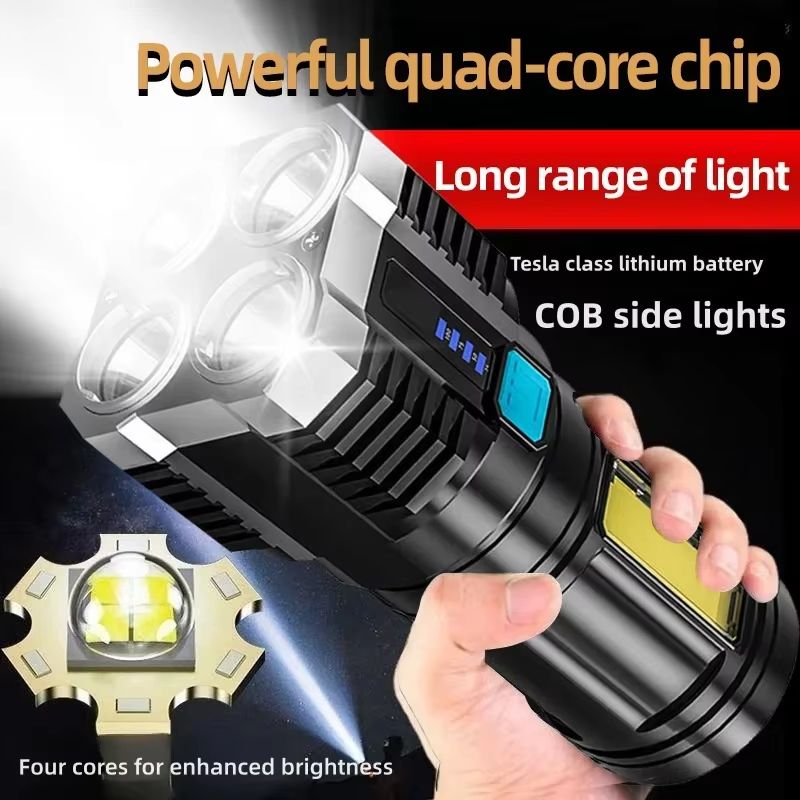 High Power Rechargeable LED Flashlight With COB Side Light and Lantern