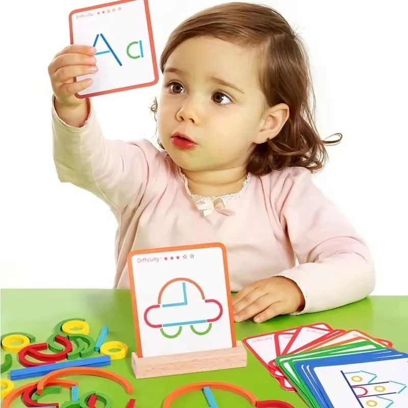 Wooden Sticks & Rings Puzzle Set. Montessori DIY Brain-Builder Blocks