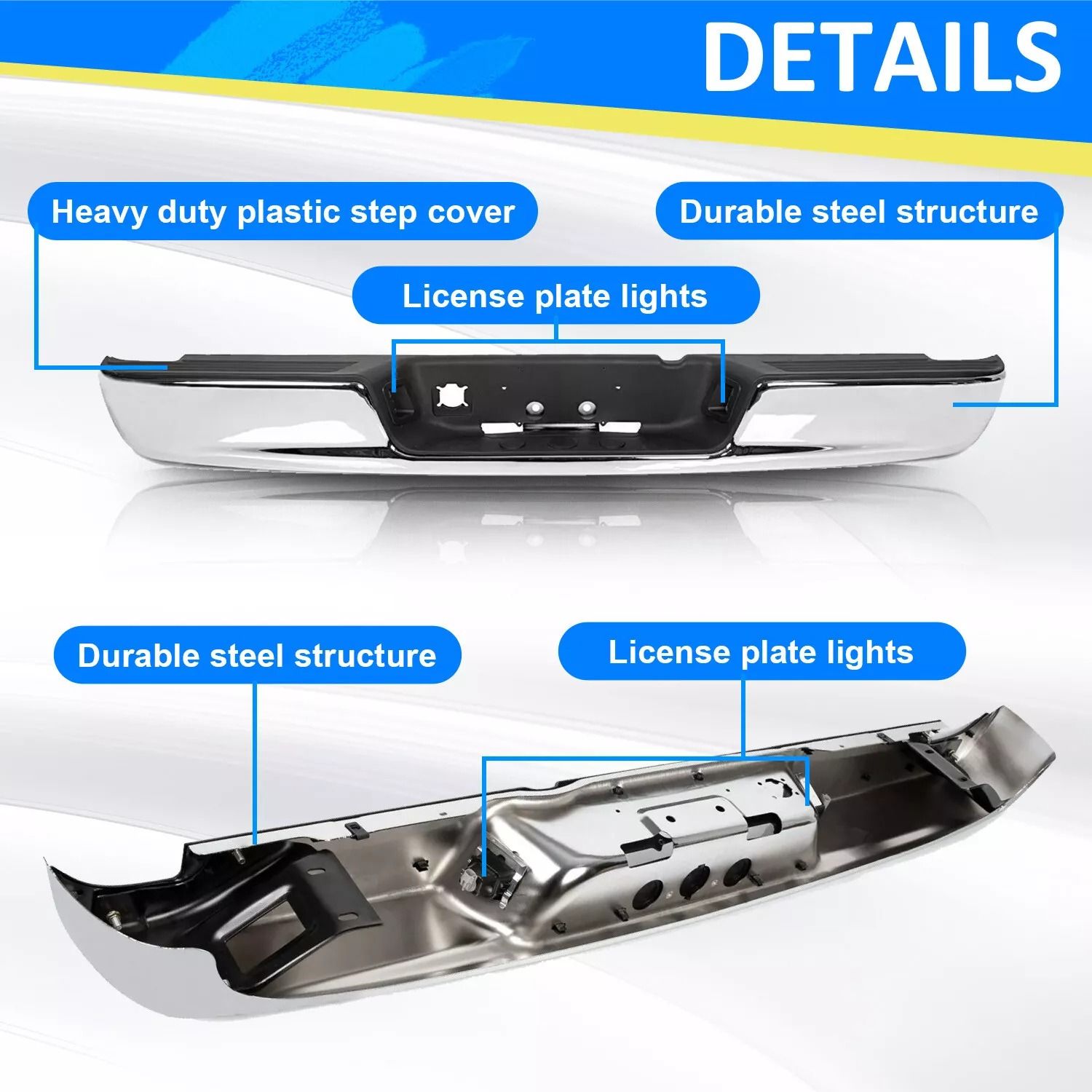 04-08 Dodge RAM 1500 2500 3500 HD Chrome Rear Step Bumper Assembly Heavy-Duty Steel Replacement