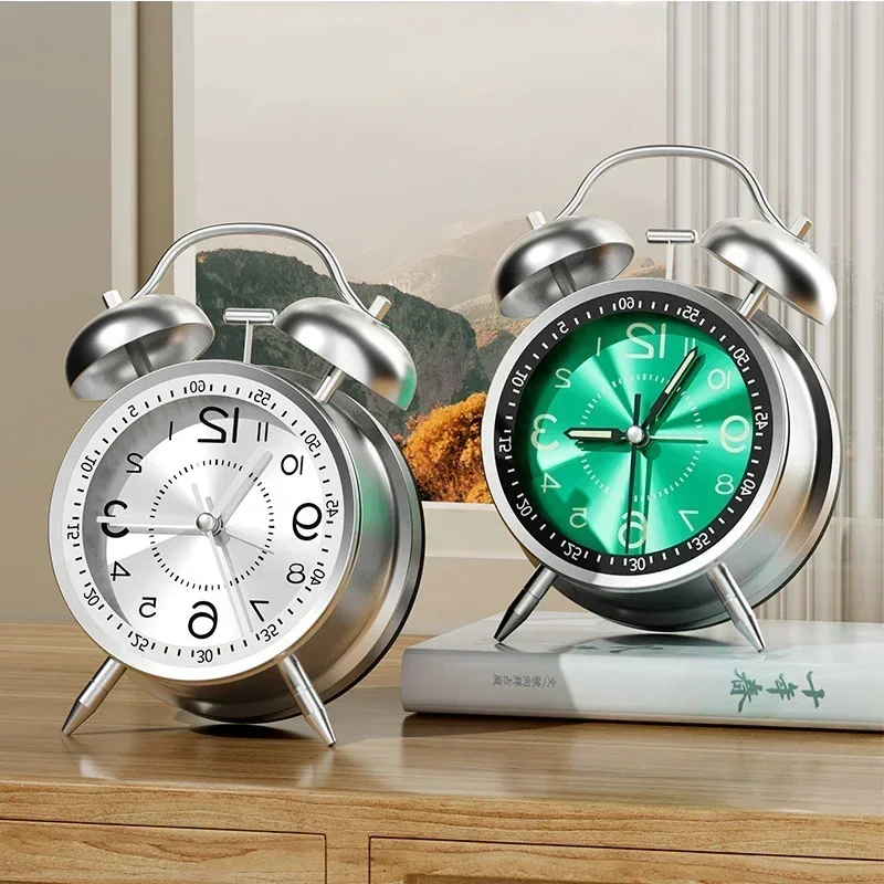 Twin Bell Loud Alarm Clock with Metal Frame and 3D Dial, Battery Operated Desk Table Clock with Backlight