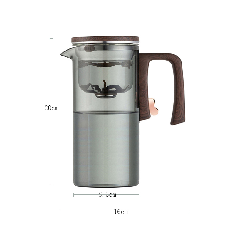New Tea Pot with Magnetic Switch, Glass, Wood Handle, Tea Separation