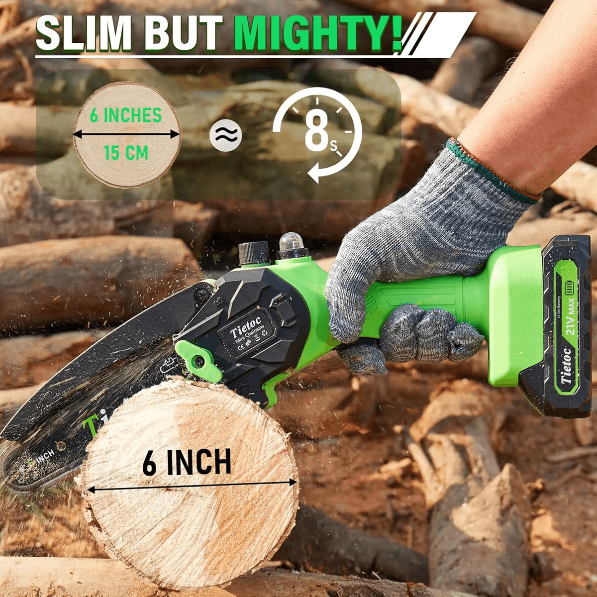 6 Inch Mini Cordless Chainsaw Battery Powered Handheld Electric Saw for Wood and Tree Trimming