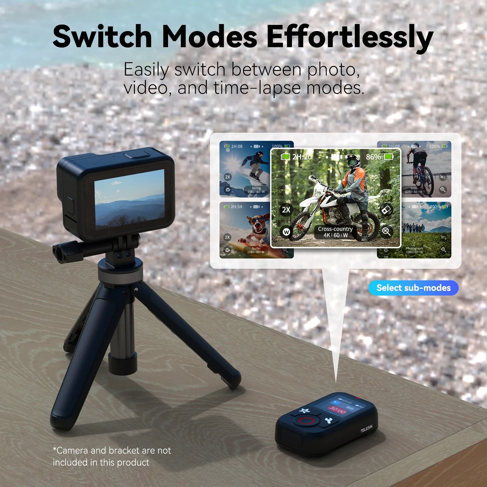 Waterproof Bluetooth Remote with Wrist Strap for GoPro and Action Cameras