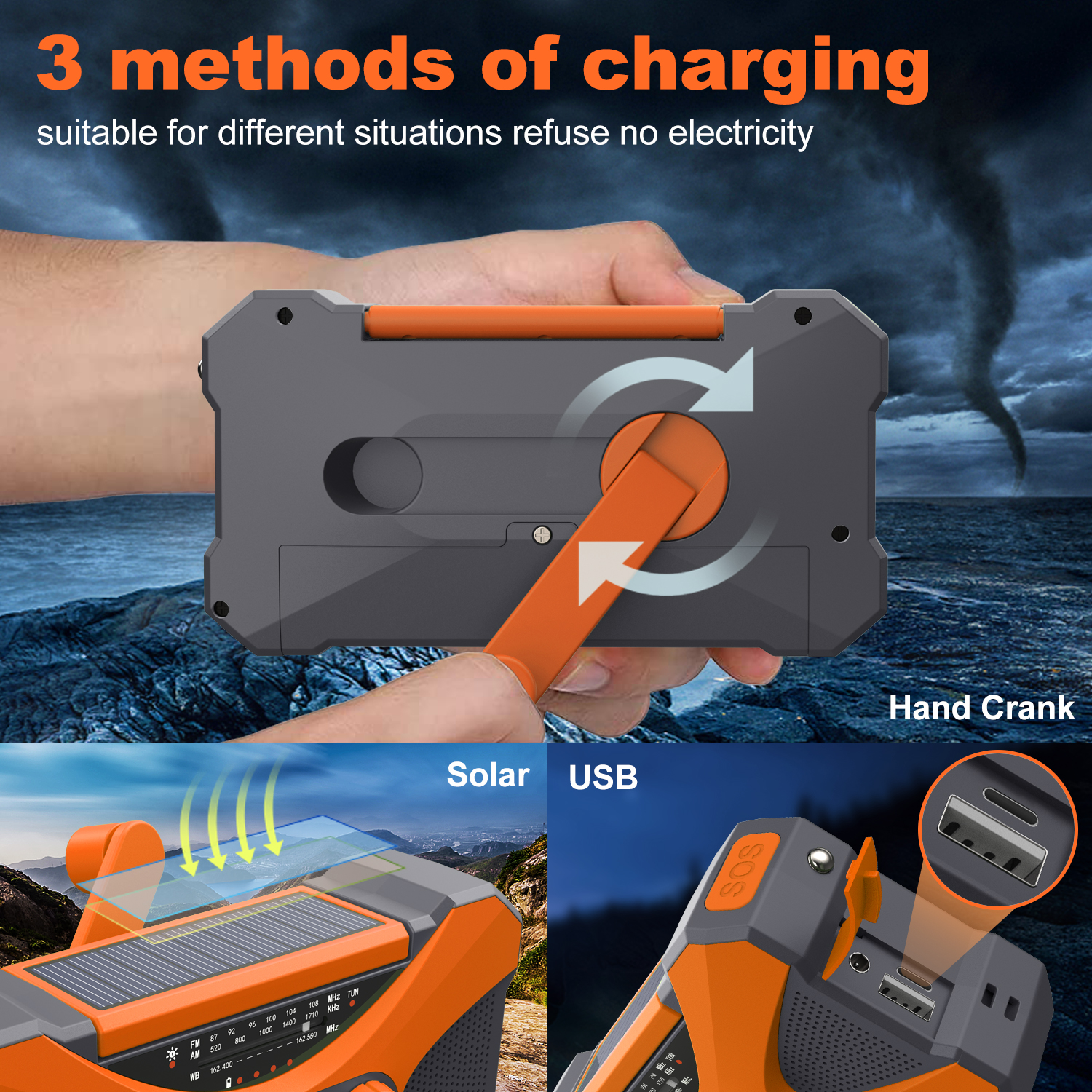Solar Emergency Radio with Hand Crank Charger, NOAA Weather Alert & LED Flashlight