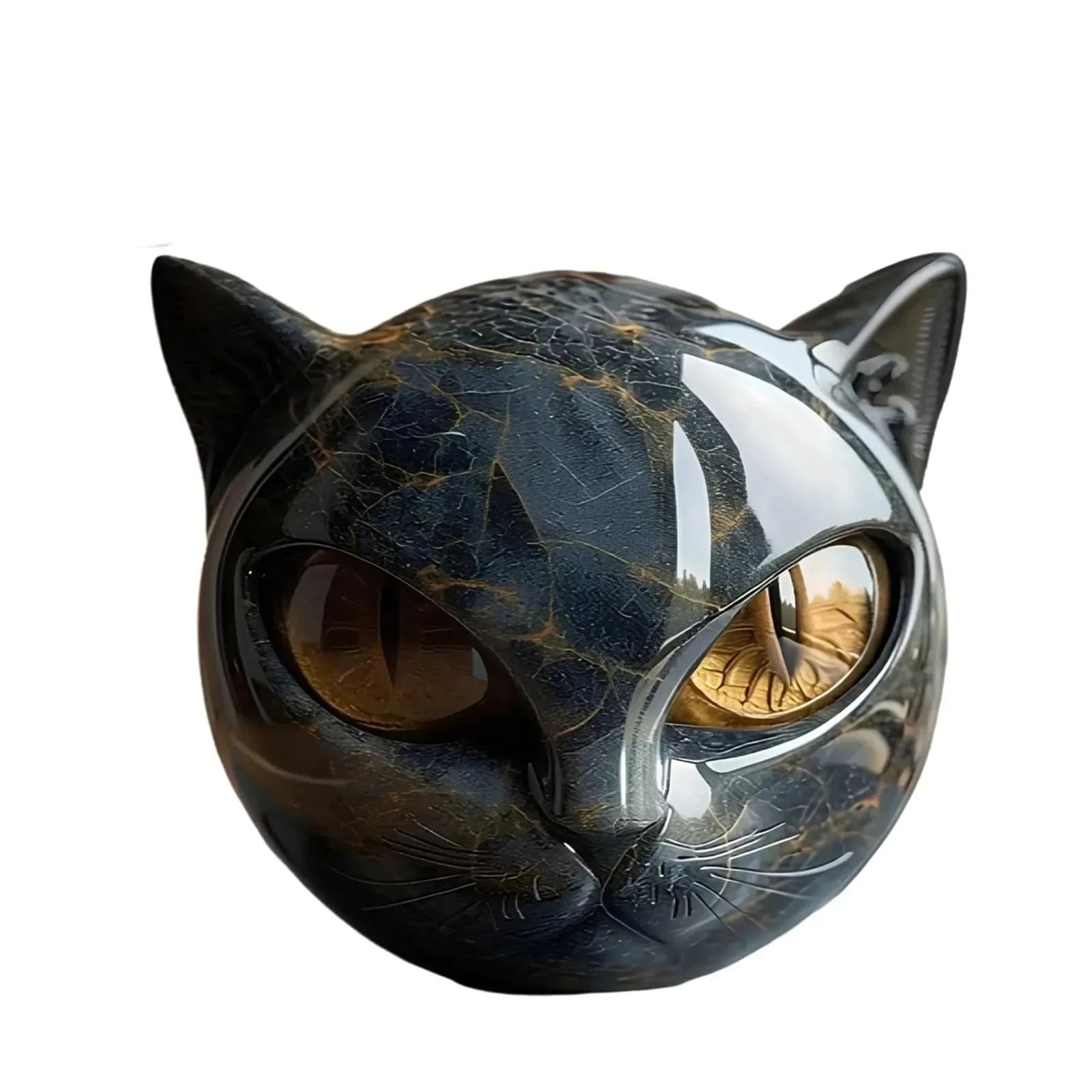 Black Cat Figurine Resin Cat Head Sculpture Marble Texture Cat Desk Decor Gift