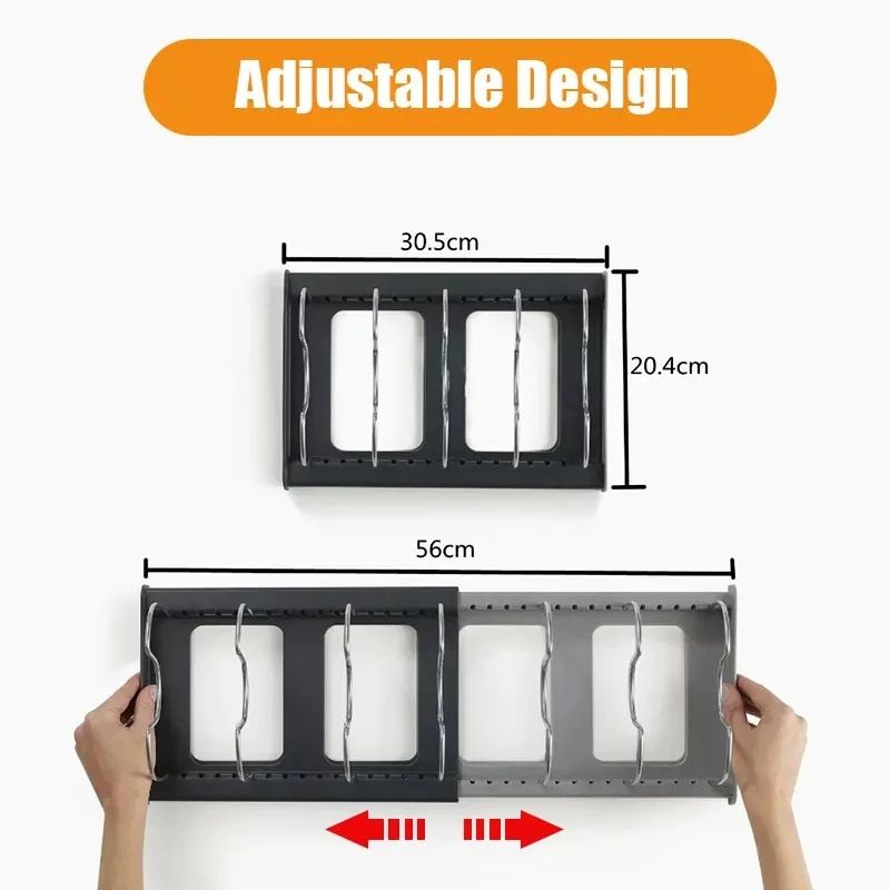 Adjustable Stainless Steel Expandable Pan Organizer Rack for Cabinets & Countertops