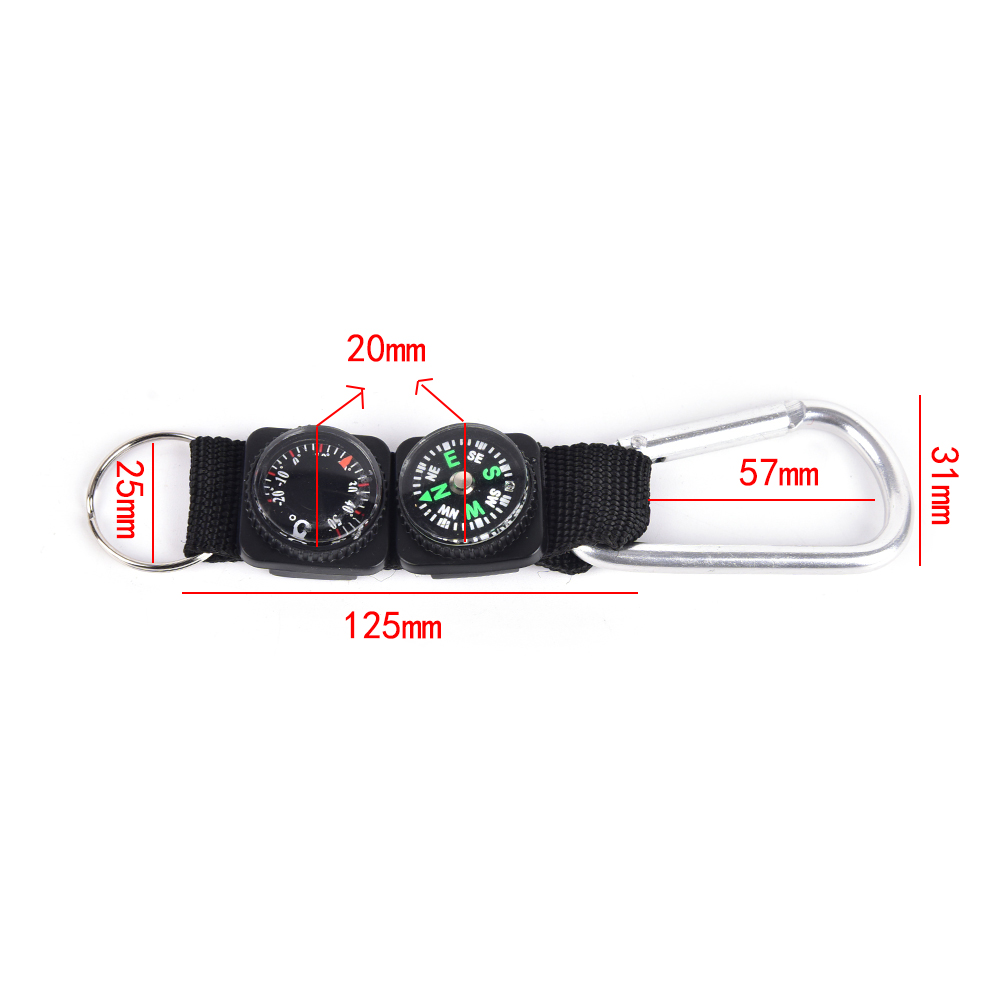 Mini Survival Carabiner Clip with Compass Thermometer Keychain for Hiking Camping Gear