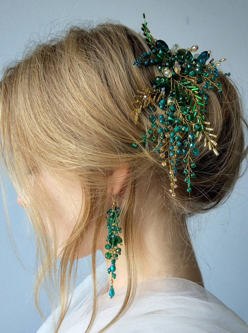 Bohemian Green Vine Bridal Headband, Crystal Headdress Hair Ornaments for Wedding & Special Occasions