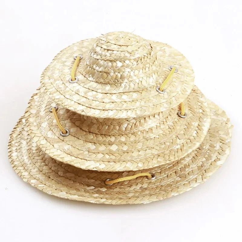 Cute Straw Pet Hat for Small Dogs and Cats Beach Party Costume Accessory