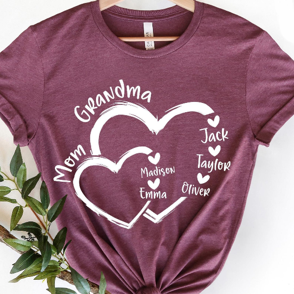 Custom Mom Grandma Heart Shirt, Personalized New Grandma T-Shirt, Grandma With Kid Names, Mother's Day Gift, Mama and Gr