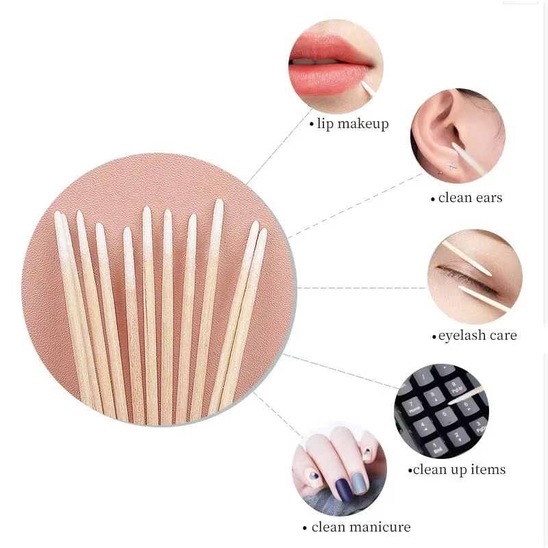 Disposable Ultra-Small Cotton Swab Brush Lint-Free Micro Wood Makeup Brushes and Eyelash Extension Glue Removing Tools
