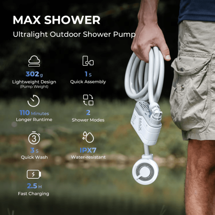 Flextail Portable Camping Shower Pump Rechargeable Outdoor Electric Shower IPX7 Waterproof for Camping Travel Car Wash