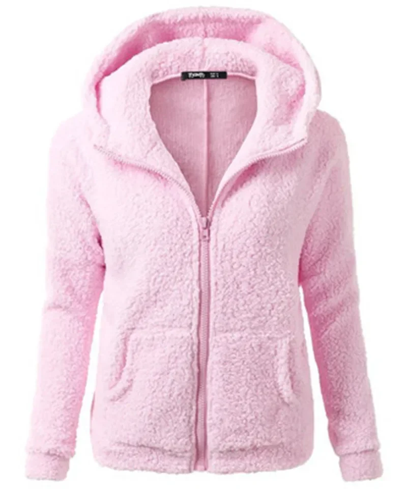 Autumn Winter Warm Jacket, Women Hoodie Hooded, Casual Female Hoodies, Sweater Shirt Zipper Coat, Solid Soft Fleece