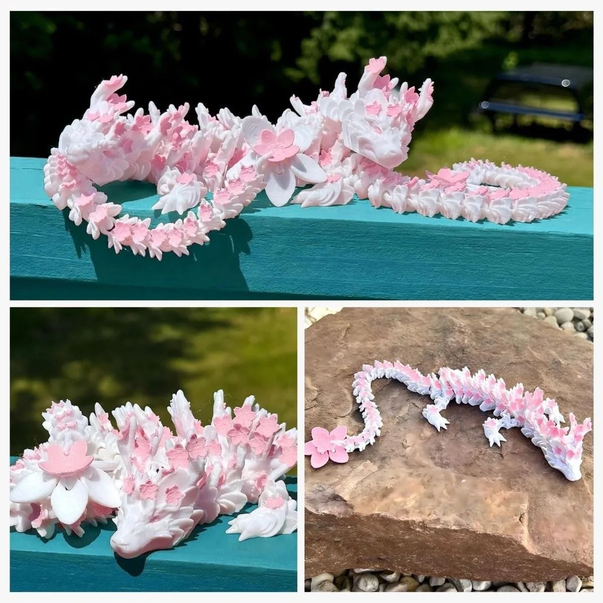 3D Printed Articulated Cherry Blossom Dragon Sculpture