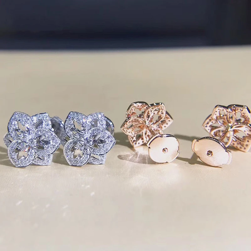 CAOSHI Delicate Hollow-Out Flower Stud Earring Brilliant Cubic Zirconia Luxury Jewelry for Women, Perfect for Engagement